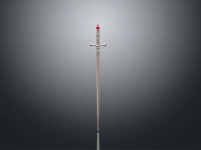 Traditional Decorative Sword With Silver Blade Red Gem And Cross Hilt 3d model