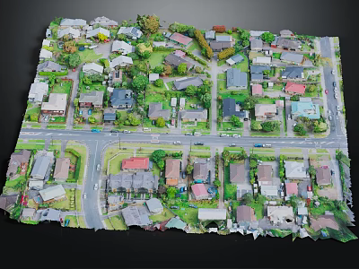 Modern Residential Area Aerial View With Houses Streets And Green Spaces 3d model