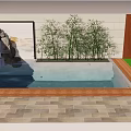 Serene Garden Landscape With Rockery Pond Koi Fish And Trees