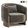 Beige Fabric Single Sofa With Curved Armrest Brown Cushion And Wooden Legs