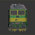 Green and Yellow Train Locomotive Exterior View With Metal Body And Side Vents