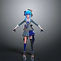 Anime Style 3D Character Model With Blue Pigtails Plaid Skirt And Knee High Socks