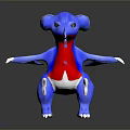 Standing Blue Fantasy Creature Toy With Red Belly Horns Tail And Shiny Surface