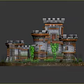 Cartoon Castle Scene With Dome Shaped Towers Stone Stairs Green Grass And Red Doors