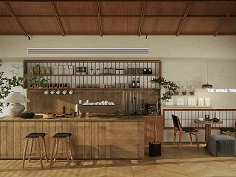 Log Wind Cafe Operator Milk Tea Shop Workbench Restaurant Water Bar Coffee Shop Workbench Cashier Front Desk Coffee Machine Coffee Grinder 3d model