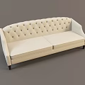 Cream Colored Two Seater Sofa With Tufted Backrest And Dark Legs 3d model