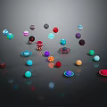 Colorful Spheres and Planet Like Objects Floating With Rings on Black Background 3d model