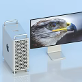 Apple Desktop Computer Silver Mesh Design Tower With Large Monitor Displaying Eagle 3d model