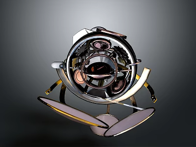 Modern Abstract Metallic Mechanical Sculpture With Circular Parts And Curved Design Elements 3d model