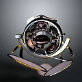 Modern Abstract Metallic Mechanical Sculpture With Circular Parts And Curved Design Elements