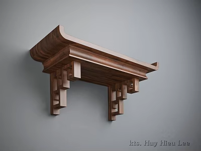 Traditional Chinese Wooden Wall Mounted Component With Classic Carved Bracket Structure 3d model