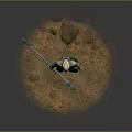 Alien Fantasy Creature Holding Blue Staff Standing on Desert Sand Surface