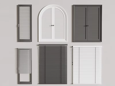 Various Styles Of Window Blinds Including Arched White And Gray Designs 3d model