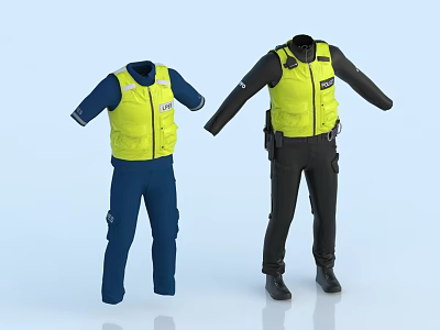 High Visibility Safety Work Uniforms With Yellow Vests Blue And Black Pants 3d model