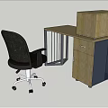 Wooden Office Desk With Metal Frame Drawer Cabinet Open Shelf And Black Chair