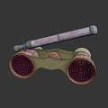 Military Binoculars With Metal Frame And Brass Accents On Black Reflective Surface