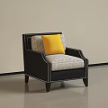 Modern Single Sofa With Black Frame Light Cushion And Yellow Throw Pillow 3d model