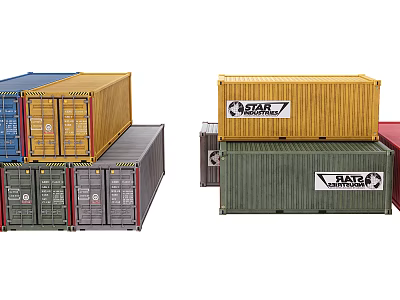 Industrial Transport Containers In Various Colors With SEAR Transport Logo Stacked And Arranged 3d model