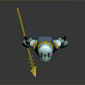 Sci Fi Humanoid Character With Transparent Helmet Blue Body Green Fins And Yellow Trident