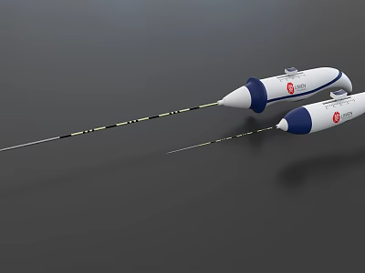 White And Blue Medical Probes With Long Slender Design And Red Logos 3d model