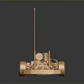 Detailed Golden Car Model With Mechanical Structure Antenna Reflective Wheels On Dark Background