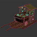 Traditional Vintage Food Cart Design With Tiled Roof Wooden Wheels And Pink Lamp