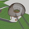 Spiral Wooden Treehouse Surrounded by Lush Green Trees with Circular Platform