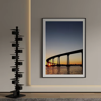 Scenic Landscape Painting Of Bridge At Sunset With Water Reflections 3d model