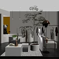 Modern Clothing Store Interior With Hanging Clothes Racks Sofa And Decorative Plant