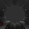 Vintage Subway Tunnel Interior With Metal Tracks Structural Design And Red Box On Platform