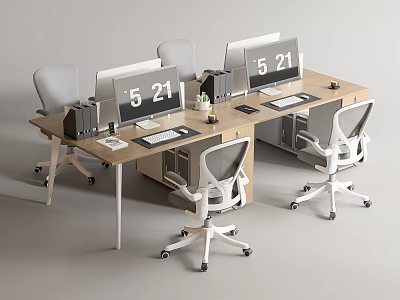 Modern Office Desk With Computer Monitors Ergonomic Chairs And Office Supplies 3d model