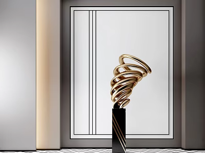 Elegant Modern Decorative Ornament Set With Golden Spiral Design And Black Base For Interior Decor 3d model