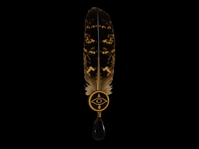 Elegant Feather Shaped Ornament Decoration Set With Golden Accents Eye Symbol And Crystal Pendant 3d model