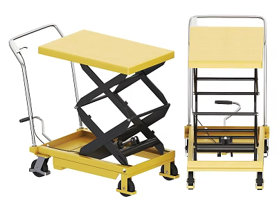 Utility Cart with Lifting Platform Multi Layer Design Yellow Tabletop and Metal Frame 3d model