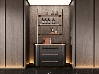 Modern Wine Cabinet Design With Drawers And Wine Bottle Shelves In Elegant Interior 3d model