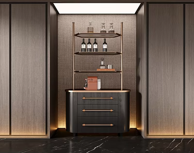 Modern Wine Cabinet Design With Drawers And Wine Bottle Shelves In Elegant Interior 3d model