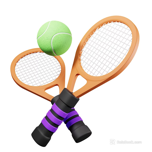 High Quality Tennis Sports Equipment With Crossed Rackets And Green Tennis Ball 3d model 