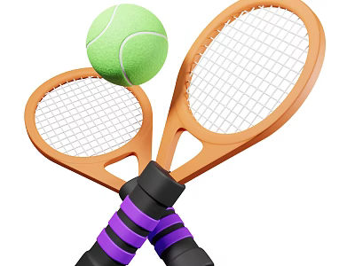 High Quality Tennis Sports Equipment With Crossed Rackets And Green Tennis Ball 3d model
