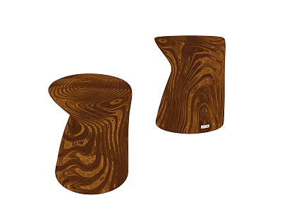 Unique Wooden Stools With Natural Wood Grain And Modern Curved Design 3d model