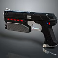 Futuristic Sci Fi Weapon With Black Body Red Accents And Silver Components