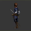 Red Haired Medieval Man In Blue Armor Outfit With Brown Belt Holding Long Sword