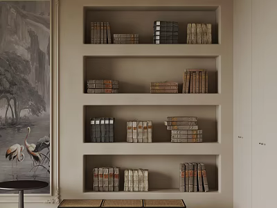 Built In Bookshelves With Books And Traditional Decor 3d model