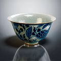 Traditional Blue And White Ceramic Bowl With Floral Leaf Patterns And Elegant Design