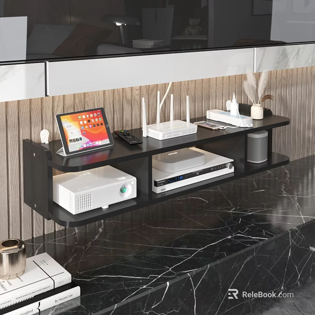 Daily Electrical Appliances Including Tablet Router Projector And Speaker On Wall Mounted Shelf 3d model 