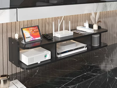 Daily Electrical Appliances Including Tablet Router Projector And Speaker On Wall Mounted Shelf 3d model