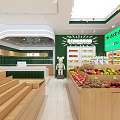 Fresh Fruit Store With Green Walls Wooden Shelves Fresh Fruits Checkout Counter And Cartoon Figure