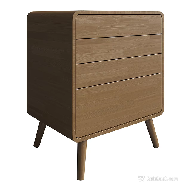 Modern Wooden Bedside Table With Functional Drawers And Slim Legs Design 3d model 