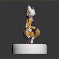 Cartoon Style Game Movie Character With Orange White Fur Green Eyes And Pink Paws