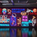 Neon Decorative Lights with Colorful Patterns and Text featuring Robot Spaceship and Astronaut Elements 3d model