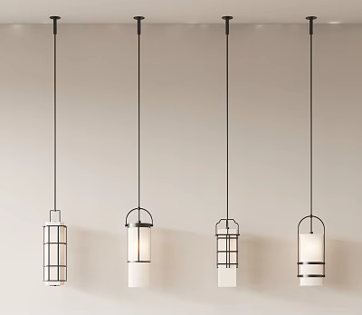 Modern Minimalist Pendant Lights With Metal Frames And White Glass Shades 3d model